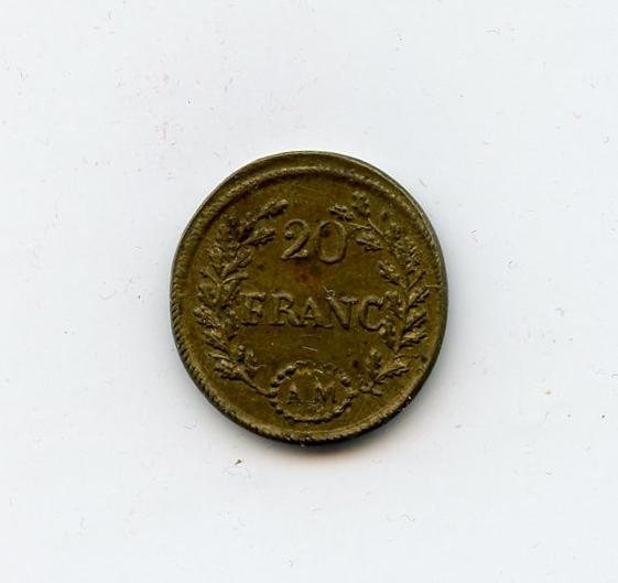 FRANCIA, Peso "20 Franc (sigla A M)